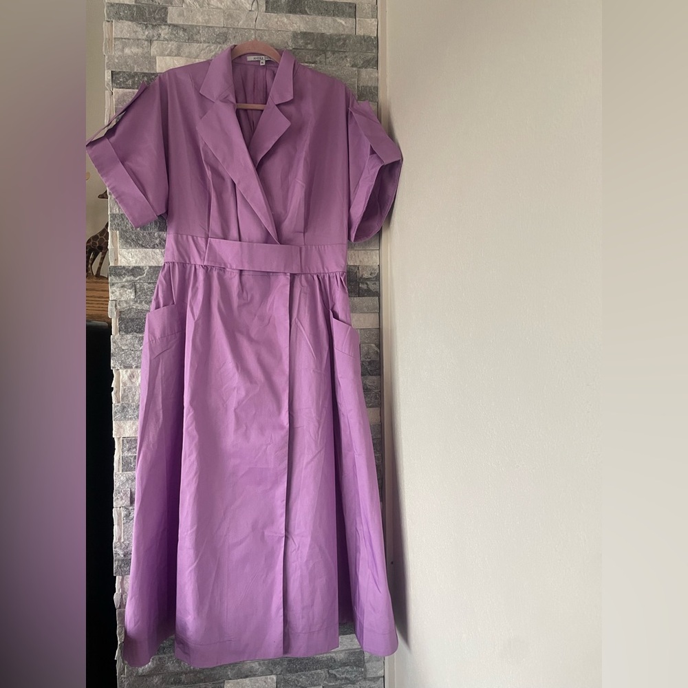 Women’s ANDRE TAN NWOT Cinched Wrap Shirt Dress-Purple-XL